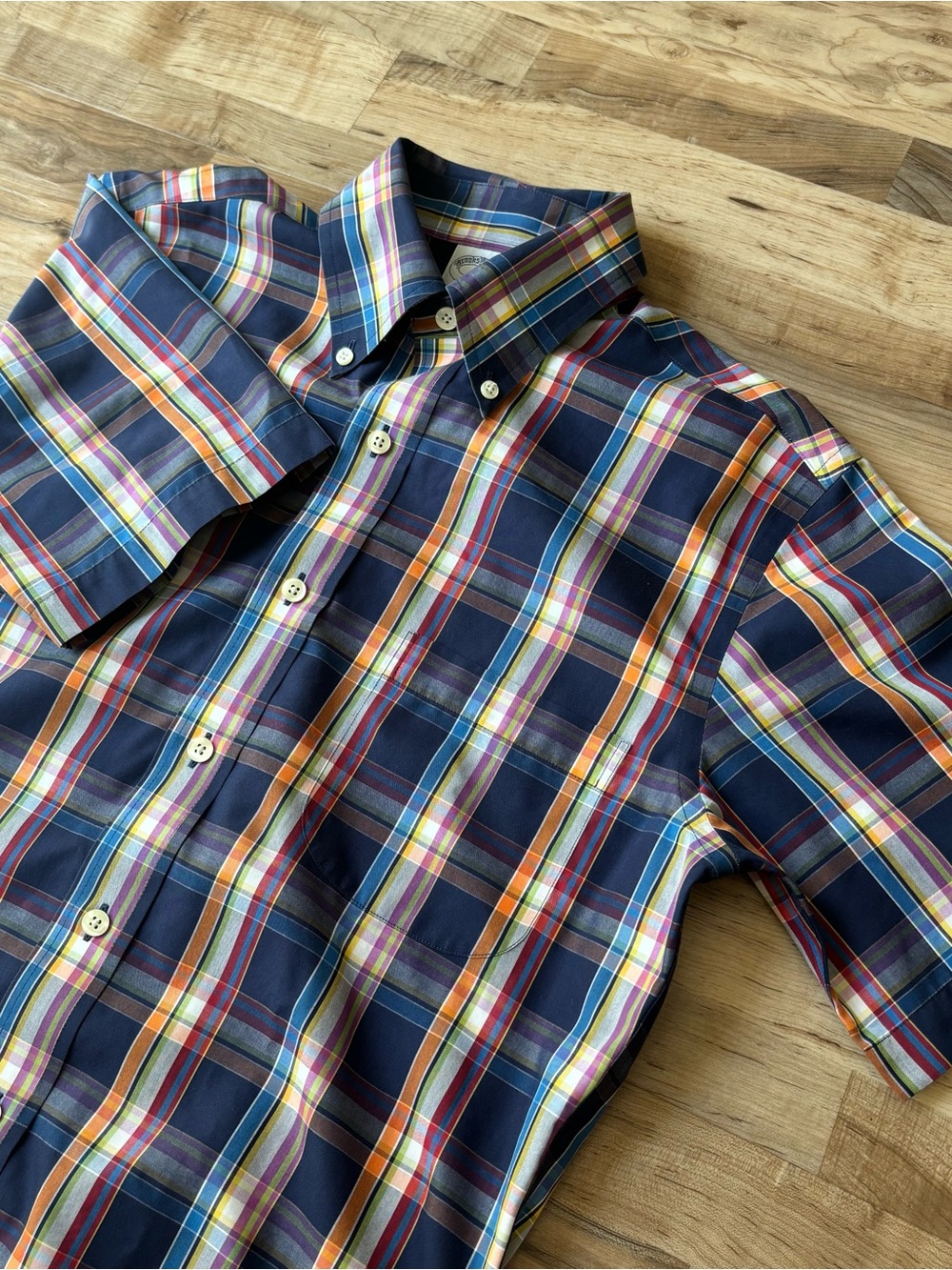 Brooks Brothers 346 Men's Slim Fit Navy Multicolor Plaid Shirt Size S